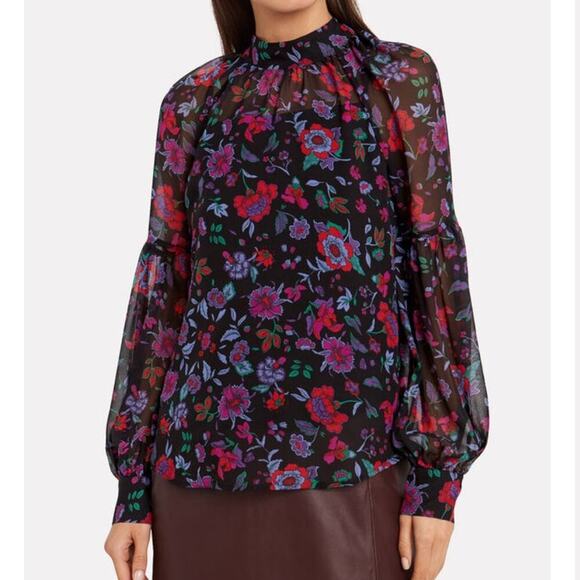 Veronica Beard Cicely Silk Multicolor‎ Floral Print Long Sleeve Blouse Sz 8 - Picture 1 of 9